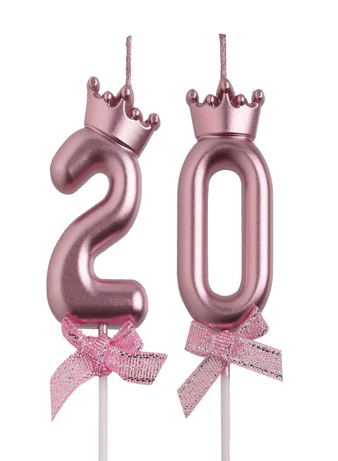AOOLADA 20th Birthday Candles, Rose Gold 20 Year Old Number Birthday Candles, Number 20 Candles for Men Women, Birthday Party Decorations Cake Topper Gifts for Wedding Anniversary Celebration - Image 1